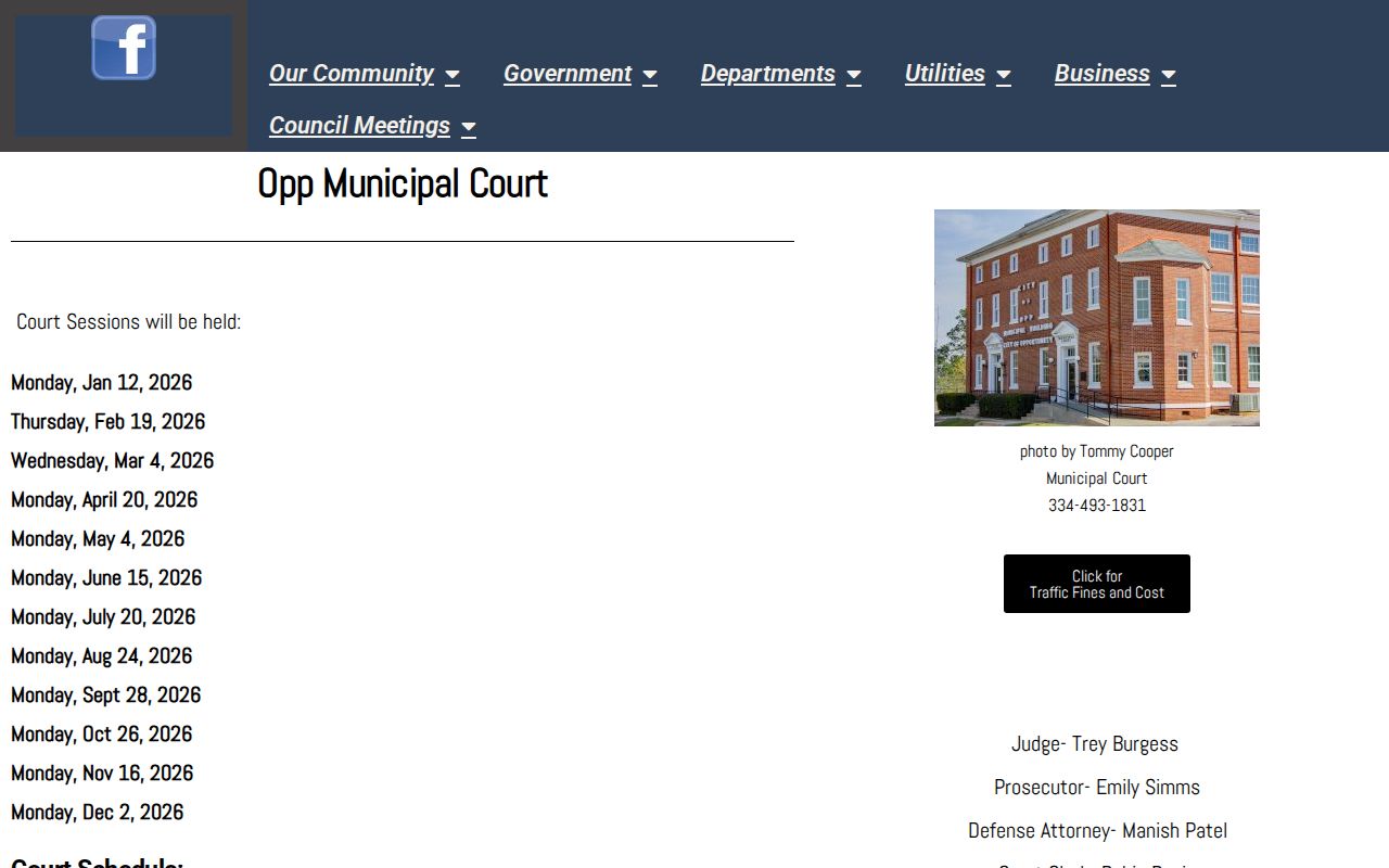 Opp court schedule for Covington County bench warrant questions