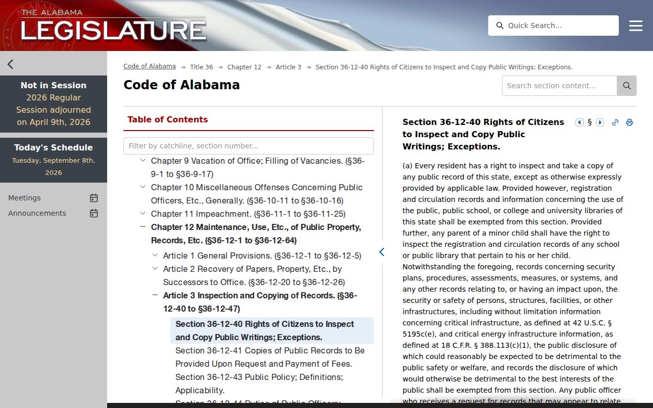 Alabama public records law for Covington County bench warrant records