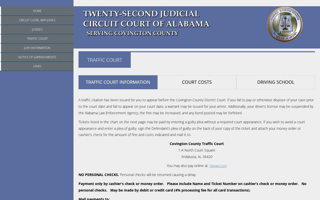 Covington County traffic warrant failure-to-appear warning